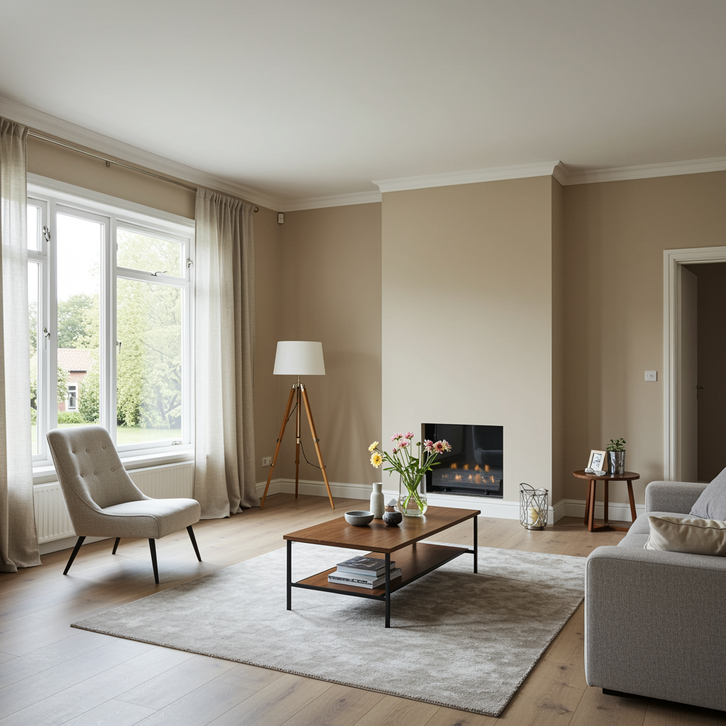 Restored residential living room after structural drying, featuring spotless walls and ceilings with soft natural light and elegant furnishings, showing the results of professional property restoration service.